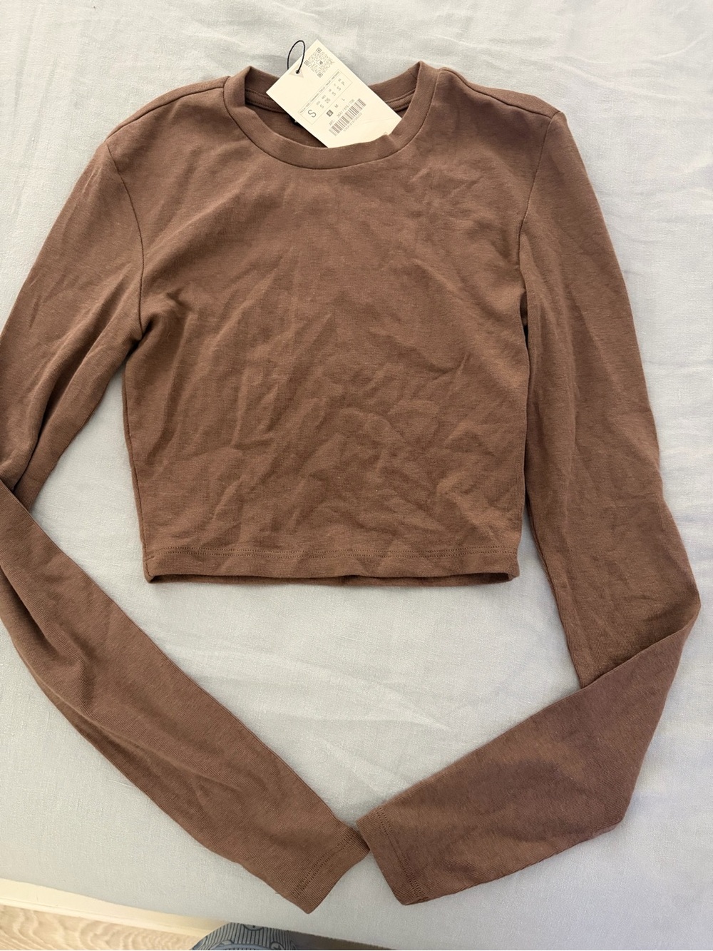Zara Women's Long Sleeve Cropped Top in Brown